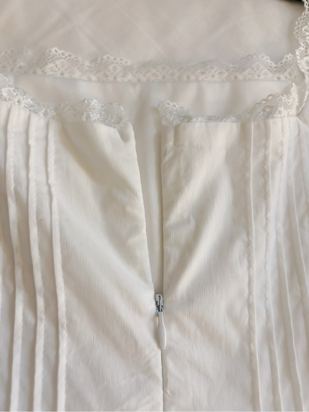 White Ruffled Strap Mini Dress with Lace Trim - Picture 6 of 6